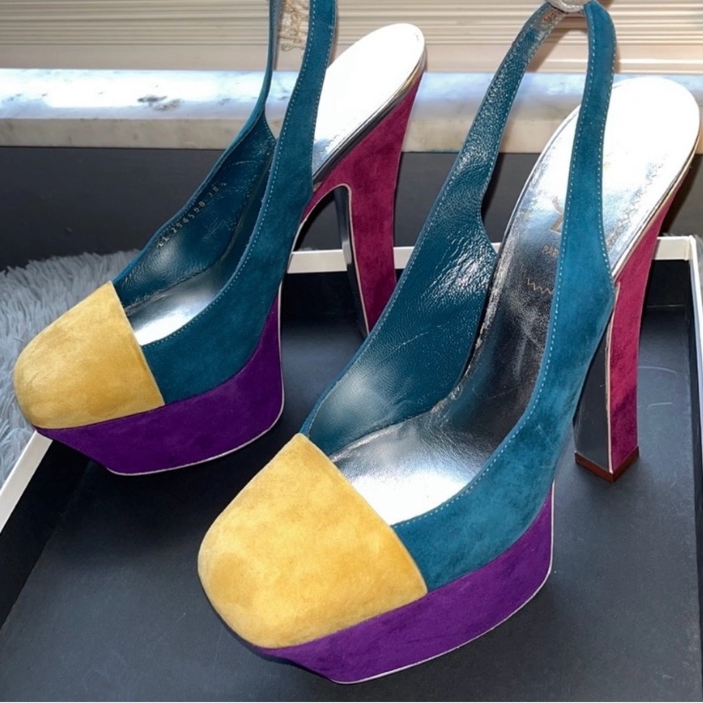 Yves Saint Laurent colorblocked suede heel